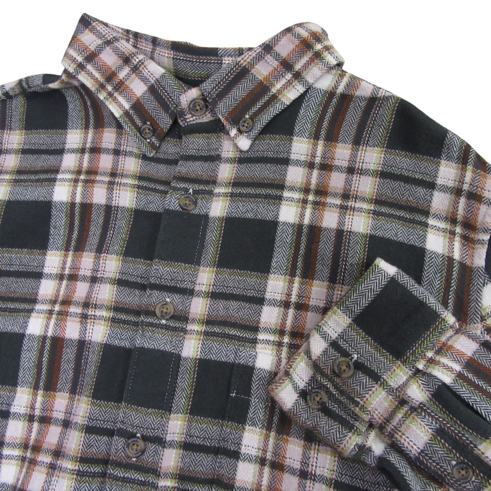 Eddie Bauer Mens Button Down Flannel Shirt M Black Plaid Long Sleeve